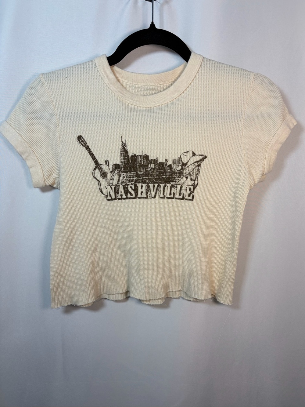 Brandy Melville John Galt PacSun Cream Nashville Waffle Knit Cropped Baby Tee OS